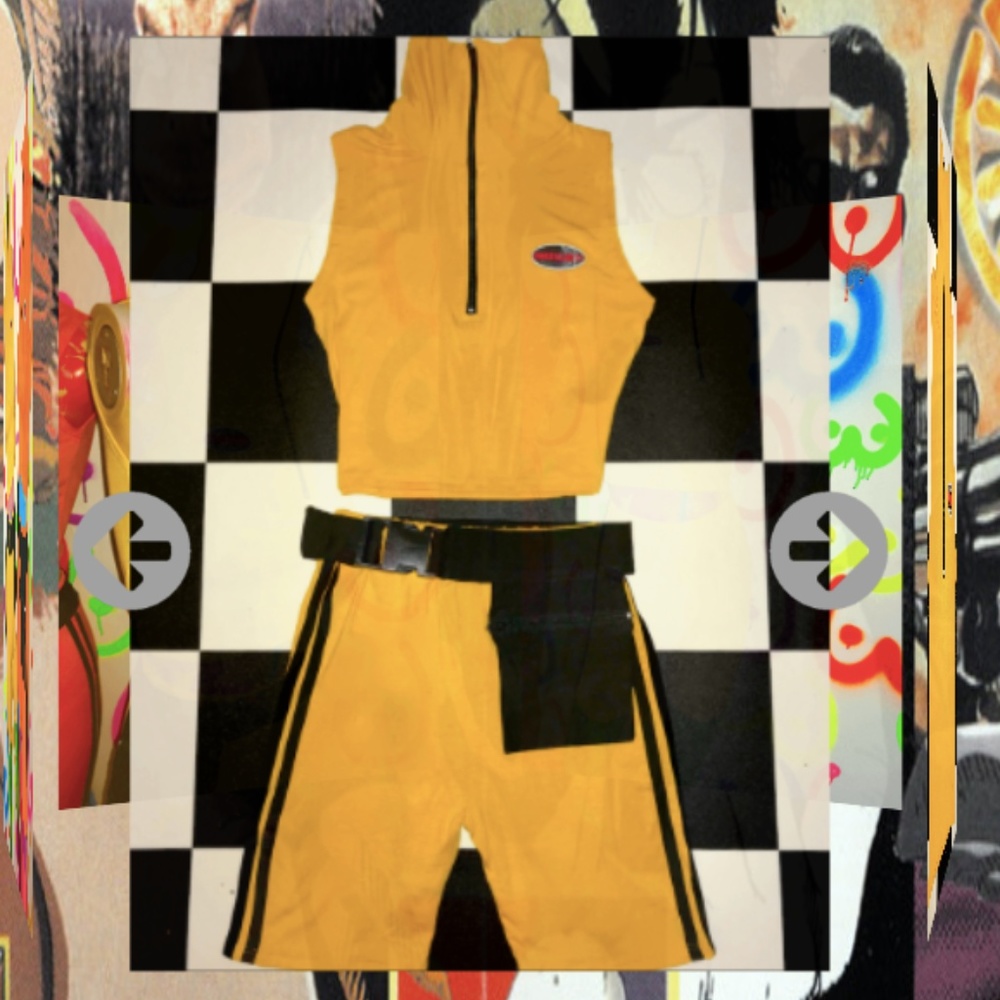 O-Mighty Player 3 Yellow Top & Bike Shorts Set (kill bill costume)